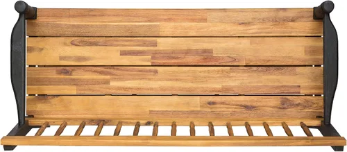Vista 9 de Christopher Knight Home Eddie - Banco de madera de acacia para interiores con estante, acabado de teca y negro