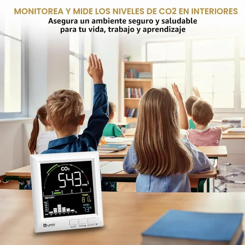 Vista 3 de Monitor de CO2 U UNNI Detector de Dióxido de Carbono para el Hogar, 3 Volumenes Ajustables para Alertas y 3 Retroiluminación Ajustable, Sensor