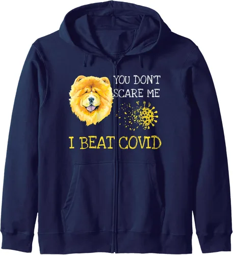 Vista 4 de You don't scare me i beat covid Chow Chow dog Sudadera con cremallera, Negro