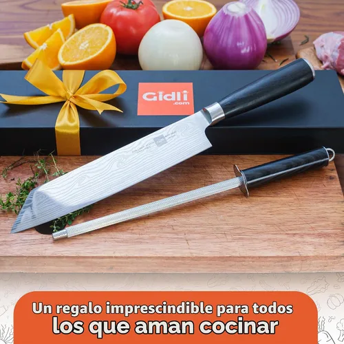Vista 8 de Gidli Cuchillo de chef de 8 pulgadas con afilador de diamante, cuchillo de cocina afilado de acero inoxidable alemán para corte de precisión, mango