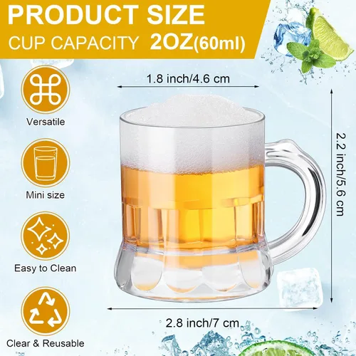 Vista 2 de Yinder 50 vasos de cerveza de 2 onzas, mini vasos de chupito de plástico, base pesada, vasos de degustación de cerveza reutilizables, pequeños vasos