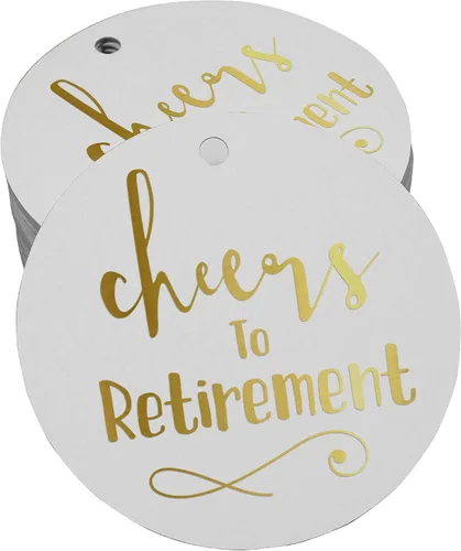 Vista 21 de Etiquetas de papel para colgar con texto en inglés "Cheers to Retirement Wall" (50 unidades)
