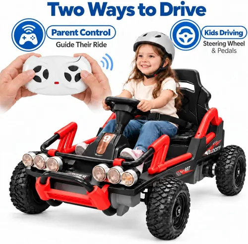 Vista 5 de Carro eléctrico de paseo para niños de 12 V, carrito de deriva Rojo