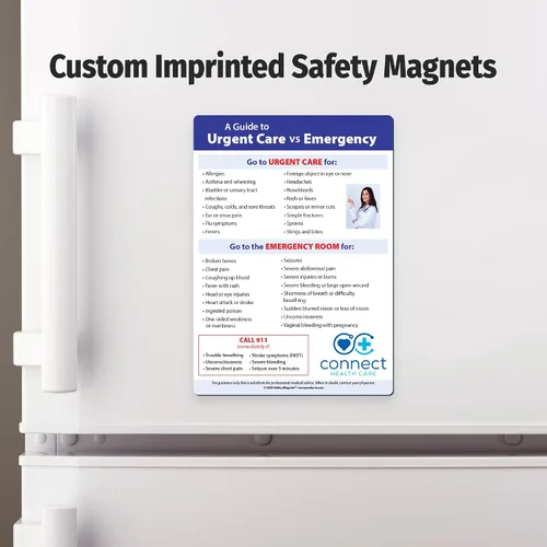 Vista 5 de Safety Magnets - Atención urgente o sala de emergencias (ER) - Imanes personalizados para refrigerador (paquete de 300) - Artículo promocional