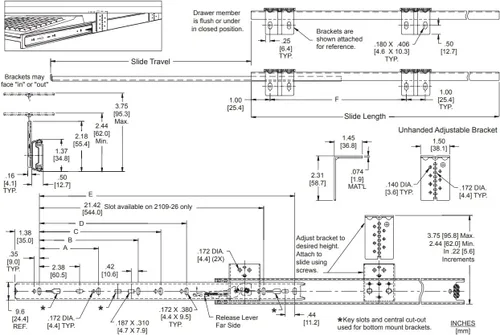 Vista 3 de Teclado de computadora, lápiz, cajón montado en la parte superior, construcción de acero resistente, extensión de 3/4 con ajuste de altura, par de 2