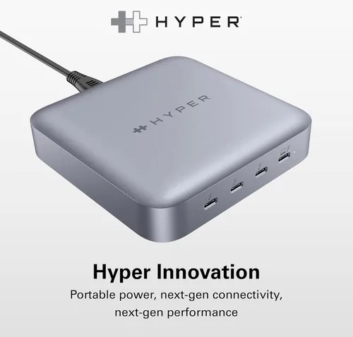 Vista 8 de Hyper Unidad USB-C y Thunderbolt 4 Hub con fuente de alimentación GaN integrada: tres puertos Thunderbolt 4 downstream y un puerto ascendente