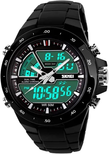 Vista 8 de FANMIS Reloj deportivo analógico digital 50M impermeable para hombre, reloj deportivo militar multifunción cronómetro alarma retroiluminación reloj
