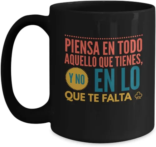 Vista 3 de Taza Café Piensa Vaso, taza de café divertidas, tazas personalizadas, taza de café inspiradoras, taza con mensajes positivos.