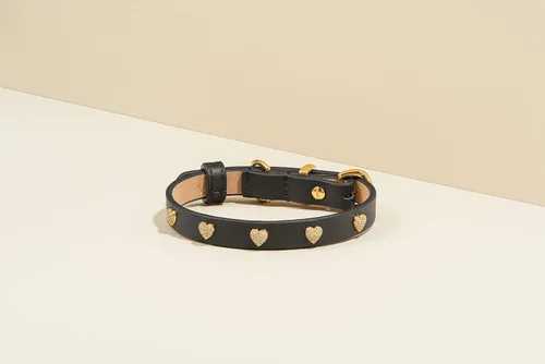 Vista 2 de SCAMPER & CO Collar de perro chapado en oro amarillo de 18 quilates con hebilla chapada en oro amarillo de 18 quilates, collar de perro con corazón