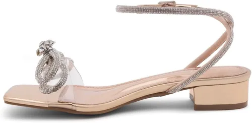 Vista 4 de Shoe Land SL-Melinda - Sandalias de tacón bajo para mujer, con puntera abierta, correa al tobillo, sandalias clásicas de tacón corto grueso