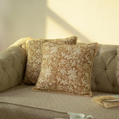 Vista 21 de Juego de 2 fundas de almohada decorativas de algodón indio vintage con estampado a mano (marrón ladrillo, 18 x 18 pulgadas (paquete de 2))