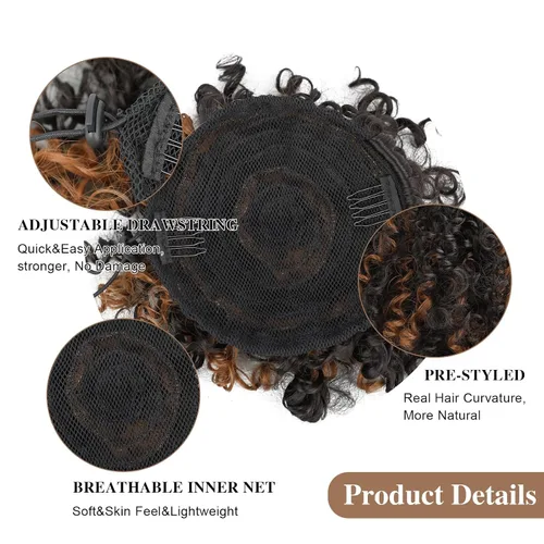 Vista 5 de Extensión de cola de caballo rizada con cordón para mujeres negras, extensión de cola de caballo con cordón, extensiones de cabello rizado