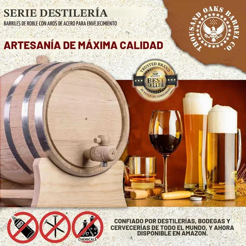 Vista 5 de Barril de envejecimiento de roble blanco americano sin barnizar de 1 litro, aros de acero, mini barril