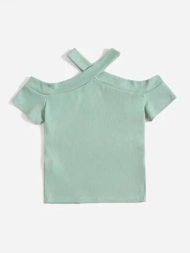 Vista 2 de SOLY HUX Girl's Cold Shoulder Short Sleeve Rib-Knit Crop Top Basic T Shirts