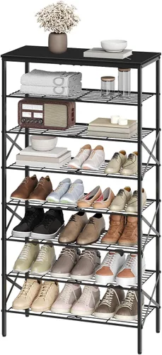 Vista 8 de YATINEY Zapatero de 8 niveles, organizador de almacenamiento de zapatos de gran capacidad que sostiene 32 pares, resistente y estable, para entrada