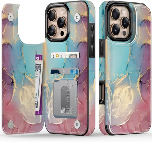 Vista 386 de LETO para iPhone 15 Pro Funda tipo cartera - Tapa tipo folio con patada - Diseños de moda - Tarjetero - Funda protectora para mujeres y niñas - 6.1