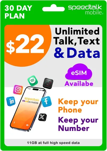 Vista 10 de SpeedTalk Mobile Tarjeta SIM prepagada – 250 conversaciones + 250 mensajes de texto + 250 MB – datos 5G 4G LTE – SIM 3 en 1 para teléfonos