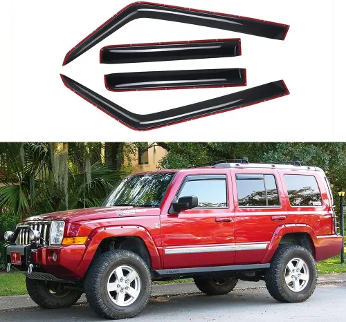 Vista 14 de Deflector de ventilación para visera lateral, montaje exterior, cinta inastillable, protección solar y lluvia, apto para Jeep Grand Cherokee