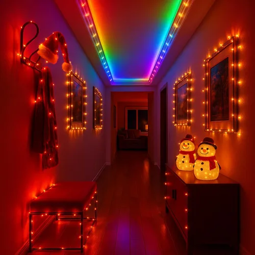 Vista 6 de Tira de luces LED impermeables para exteriores de 66 pies, guirnalda de luces de 200 LEDs con cambio de 16 colores y control remoto para Pascua