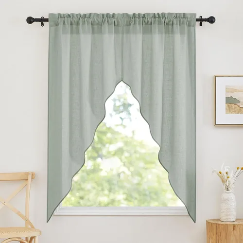 Vista 67 de RYB HOME - Cortinas de café de 24 pulgadas de largo, cortinas cortas de lino traslúcidas para ventana pequeña, cortina de media privacidad con Angora