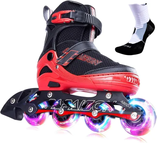 Vista 12 de PAPAISON Patines en línea ajustables para niños y adultos con ruedas completamente iluminadas, patines de ruedas para exteriores para niñas y niños