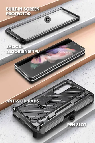 Vista 3 de SUPCASE Unicorn Beetle Pro Series - Funda para Samsung Galaxy Z Fold 3 5G (2021), carcasa resistente de doble capa de cuerpo completo con protector