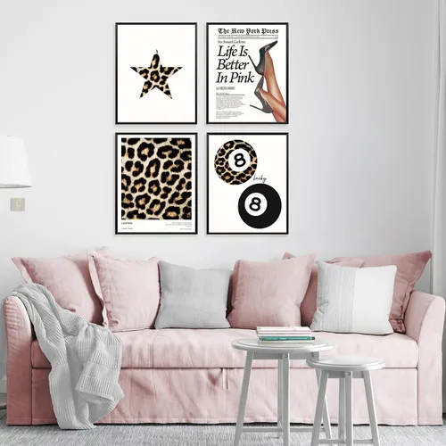 Vista 3 de Locomiss Pósteres de arte de pared de leopardo blanco y negro, decoración de habitación con estampado de leopardo, estampado retro de guepardo funky