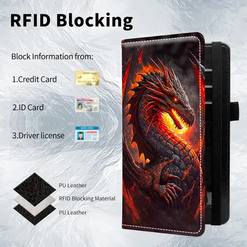 Vista 4 de Funda de cuero estándar para chequera, con bloqueo RFID, cartera para mujer con soporte para tarjetas de cheques duplicadas, multicolor/fantasía