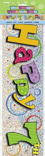 Vista 3 de Unique Party 10855-12ft Prism Happy 4th Birthday Banner