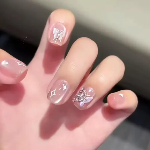 Vista 34 de LIGHT RAIN - Uñas a presión medianas con diseño de galaxia Andromeda, de lujo, reutilizables, de siete capas, con acabado UV, uñas postizas hechas a