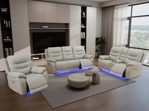Vista 59 de Juego de sofá reclinable eléctrico, seccional de cuero transpirable beige, juego de muebles de sala de estar, 2 piezas, sofá reclinable eléctrico