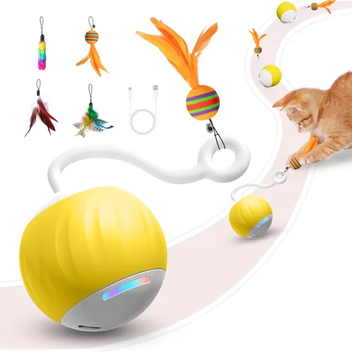 Vista 7 de Pelota interactiva mejorada de juguetes para gatos de interior – La pelota para gatos cuenta con activación táctil y por voz, 2 ajustes de velocidad