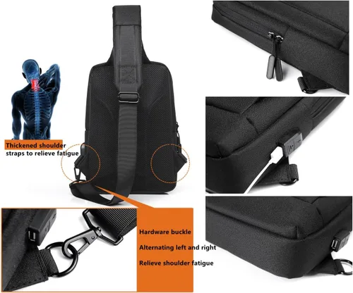 Vista 2 de Bolso bandolera para hombre, bolsa de hombro pequeña, bolsa de mensajero con puerto de carga USB, bolsa cruzada ligera para bolso de trabajo