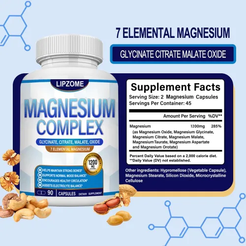 Vista 3 de Suplemento Complejo de Magnesio 1200mg - Mezcla avanzada de magnesio 7 en 1 - Glicinato, Citrato, Malato, Taurato, Óxido, Aspartato, Orotato