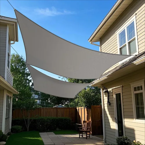 Vista 9 de Toldo tipo vela rectangular de 10 x 15 pies, toldo para exteriores, cubierta de bloqueo UV, borde curvado con anillos en D, tela permeable
