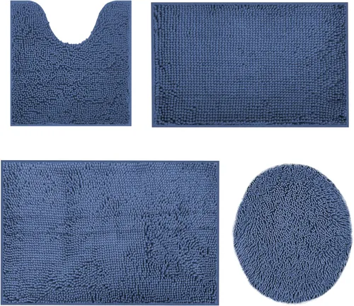 Vista 32 de Juego de alfombras de baño de 3 piezas, tapetes de baño para baño antideslizantes, alfombras de baño de felpilla gruesa, suaves y absorbentes, juego