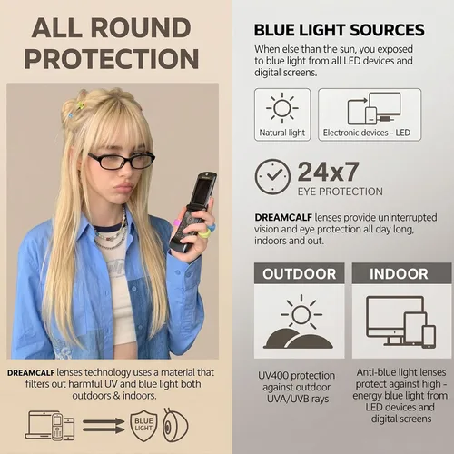 Vista 4 de DreamCalf Office-Siren Blue Light Glasses for Women Y2K Fake Glasses Rectangle Frame, Ultra-light frame, Trendy Cosplay Accessories, Versatile use