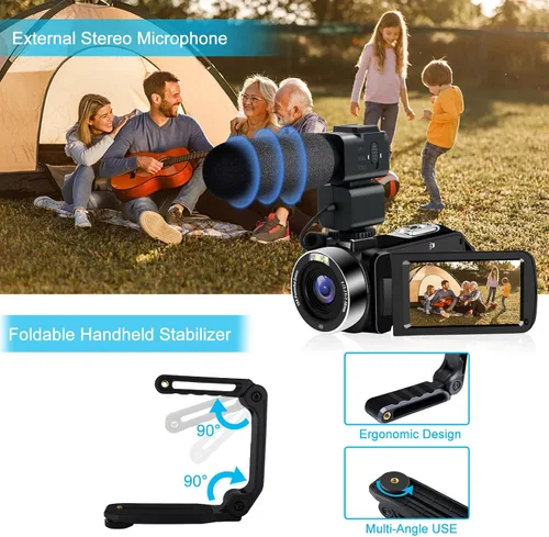 Vista 6 de Cámara de video 4K videocámara 48MP 30FPS IR visión nocturna WiFi grabadora de cámara, zoom digital 18X, pantalla táctil de 3 pulgadas, cámara