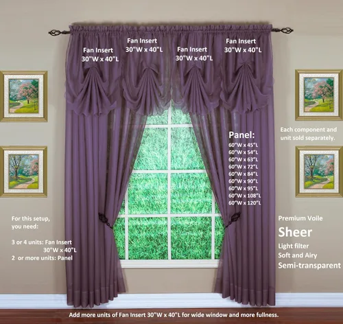 Vista 4 de Today's Curtain Emelia Inserto de Abanico de Gasa Original, Amatista, 30" An x 40" L
