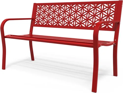 Vista 10 de VINGLI Banco de metal para exteriores de 50 pulgadas con respaldo floral, banco de jardín delantero para patio, entrada, parque exterior, capacidad