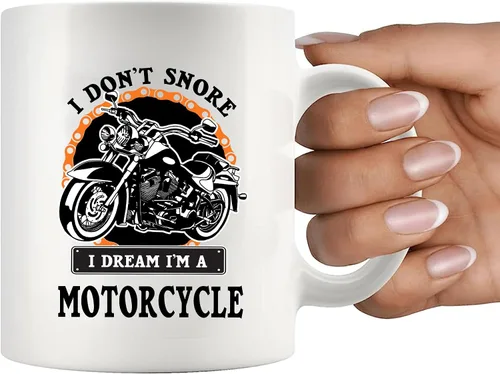 Vista 7 de Panvola Taza de café de cerámica con texto en inglés "I Don't Snore I Dream I'm A Motorcycle Gifts For Biker Rider Motor Bike Lover For Dad Uncle