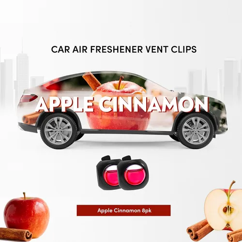Vista 3 de Clips ambientadores para ventilación de automóvil, paquete de 8, proporciona aroma duradero, hasta 240 días, eliminador de olores (manzana y canela)