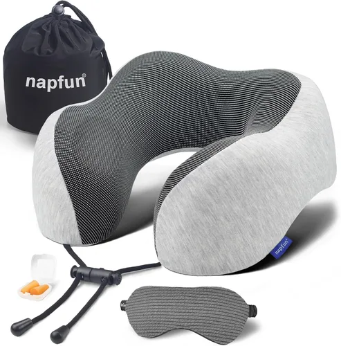 Vista 15 de napfun Almohada cervical para viajar, almohada cervical de viaje mejorada para avión, almohada de viaje de espuma viscoelástica 100% pura