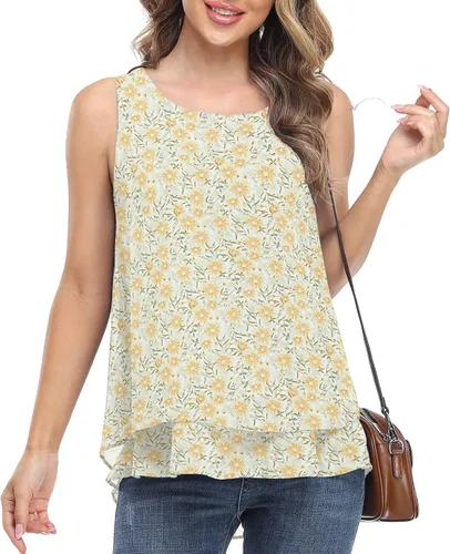 Vista 4 de Timeson - Camiseta de gasa sin mangas, blusa casual de doble capa para mujer