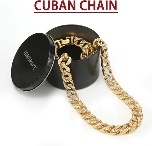 Vista 6 de Miami - Cadena de eslabones cubanos para hombre, chapada en oro plateado, cadena de diamantes para hombre, cadena de 0.51 pulgadas, joyería de hip