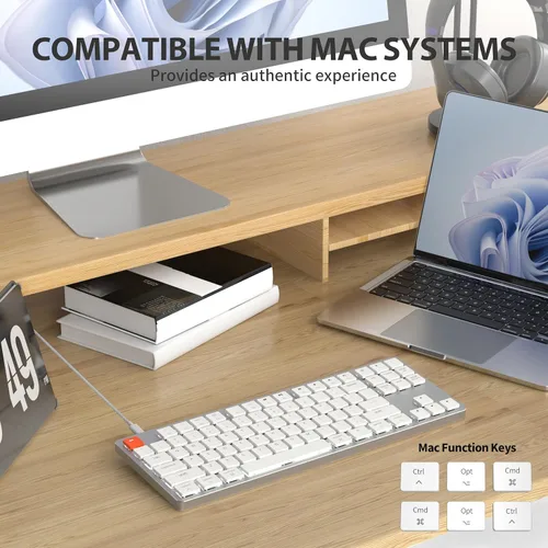 Vista 5 de Teclado mecánico de perfil bajo para Mac, interruptor marrón de 87 teclas, teclado Apple retroiluminado blanco con cable tipo C, ultra delgado