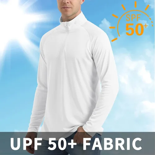 Vista 4 de CRYSULLY Camisas de pesca para hombre con protección solar UPF 50+ de manga larga y cremallera de 14