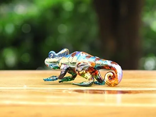 Vista 6 de Figura de animal de reptiles soplados de cristal de camaleón de 2 pulgadas hecha a mano - No.2