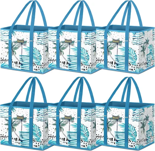Vista 25 de BALEINE 1 paquete de bolsas reutilizables para comestibles, bolsas de compras plegables para comestibles con parte inferior reforzada y asas Follaje