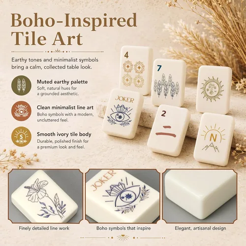Vista 4 de Thenshop 160 azulejos bohemios americanos Mahjong de 1.2 pulgadas de doble